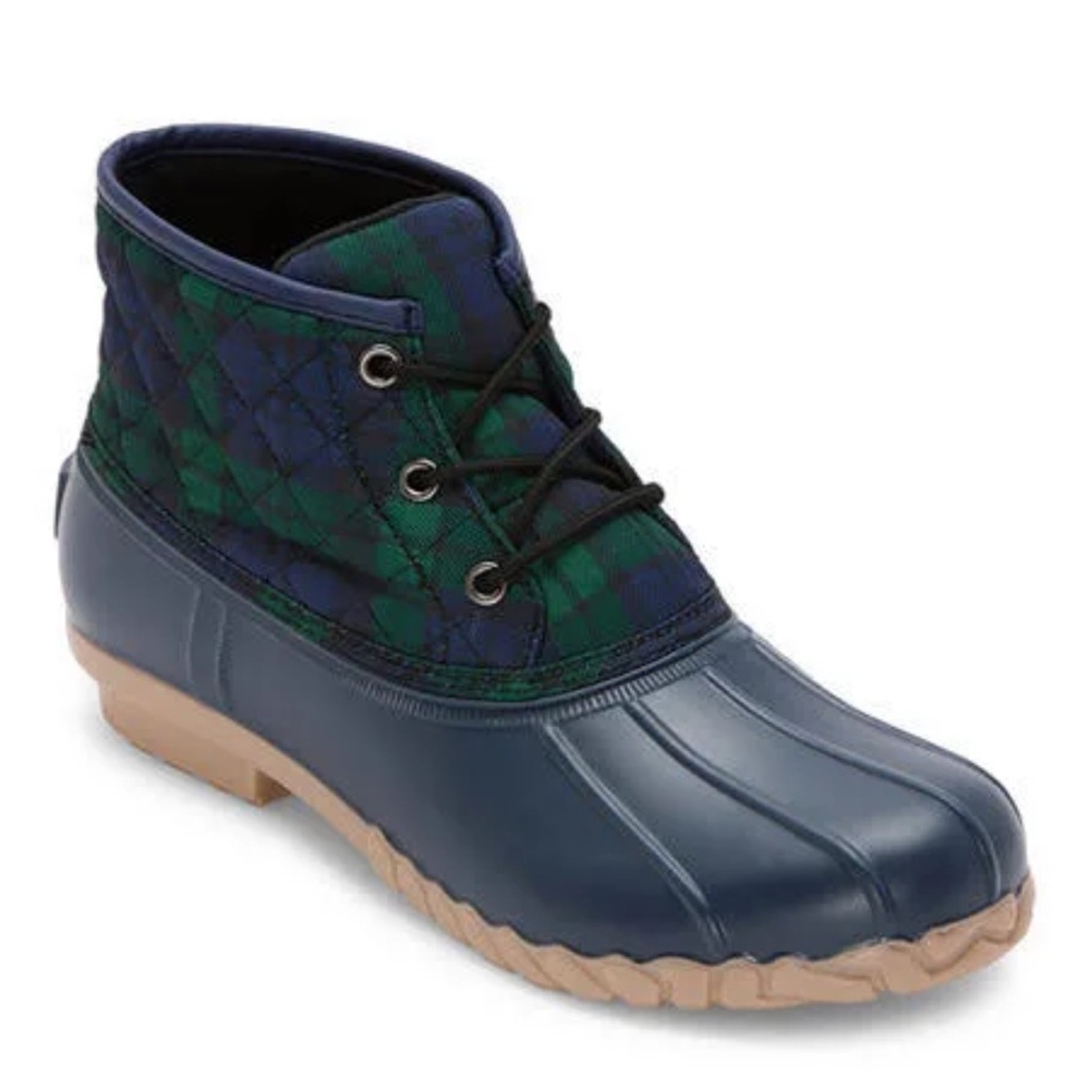 St. John's Bay Navy and Green Plaid Duck Boots Women’s 8